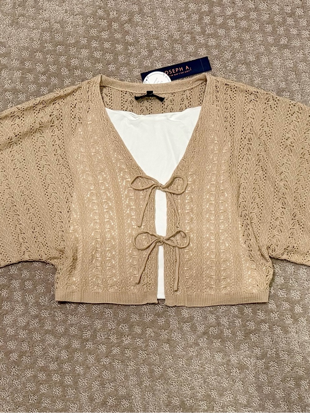 Joseph A. Tie Front Pointelle Knit Cardigan Sweater | NWT | Medium - Picture 3 of 4